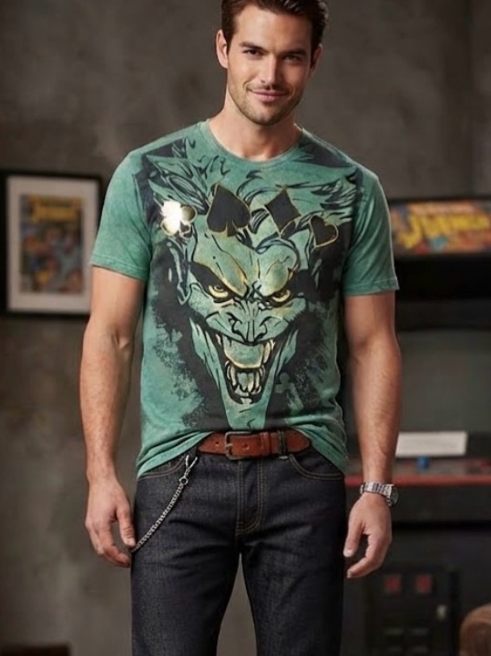 DC Comics Original The Joker Green Burnout Graphic T-Shirt Size Large Villain